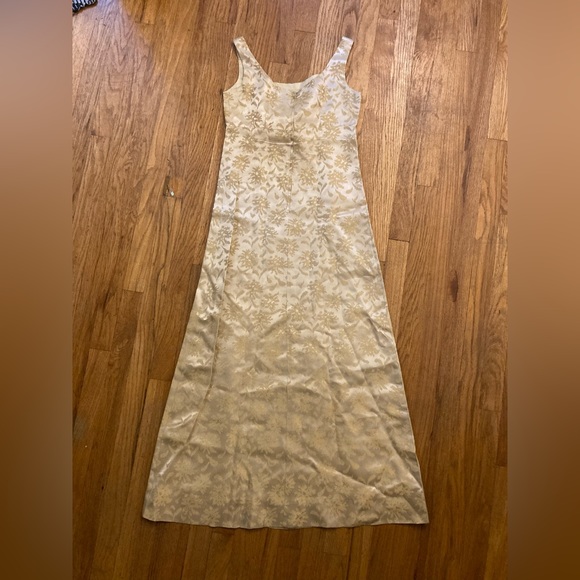 Vintage Handmade 1960s 1970s does Regency Gold Cream Brocade Dress Size S - Picture 10 of 10